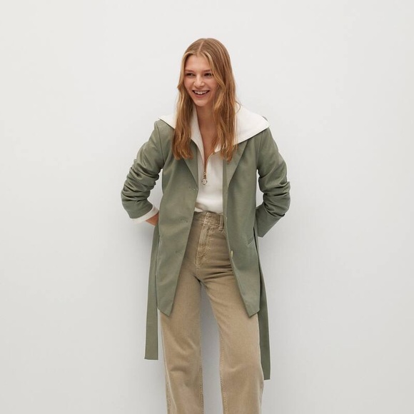 NWT Mango Leather-effect faux leather suit jacket with belt - Picture 4 of 11